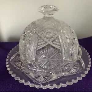 Vintage American Brilliant Cut Glass Butter/Cheese Dish With Dome Lid